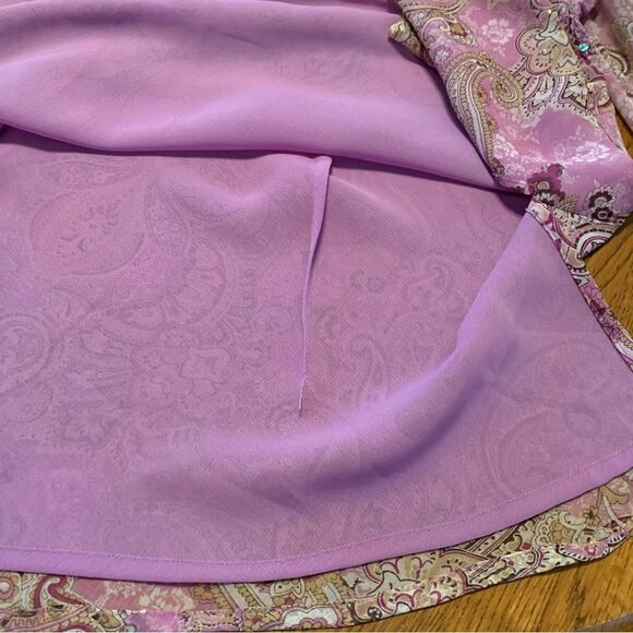 NEW YORK CITY DESIGN CO Silk Blouse Women’s Medium Pink Purple Tan Sheer Sequins - Picture 6 of 14